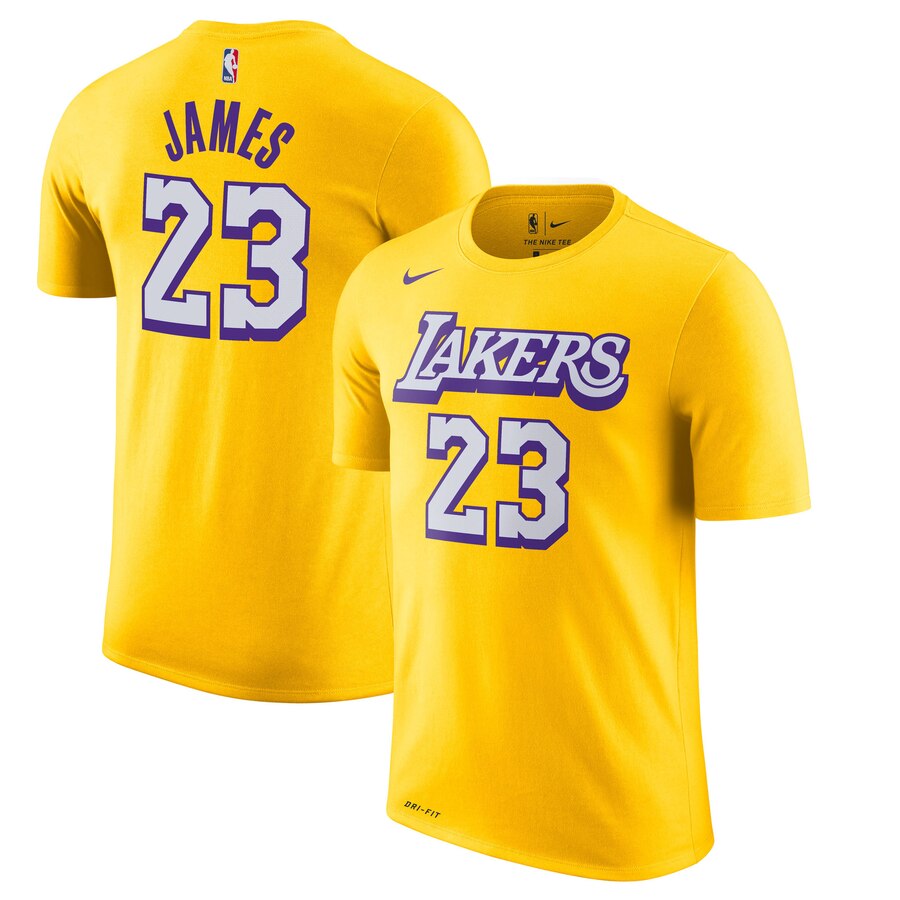 Men 2020 NBA Nike LeBron James Los Angeles Lakers Gold 201920 City Edition Name  Number TShirt.